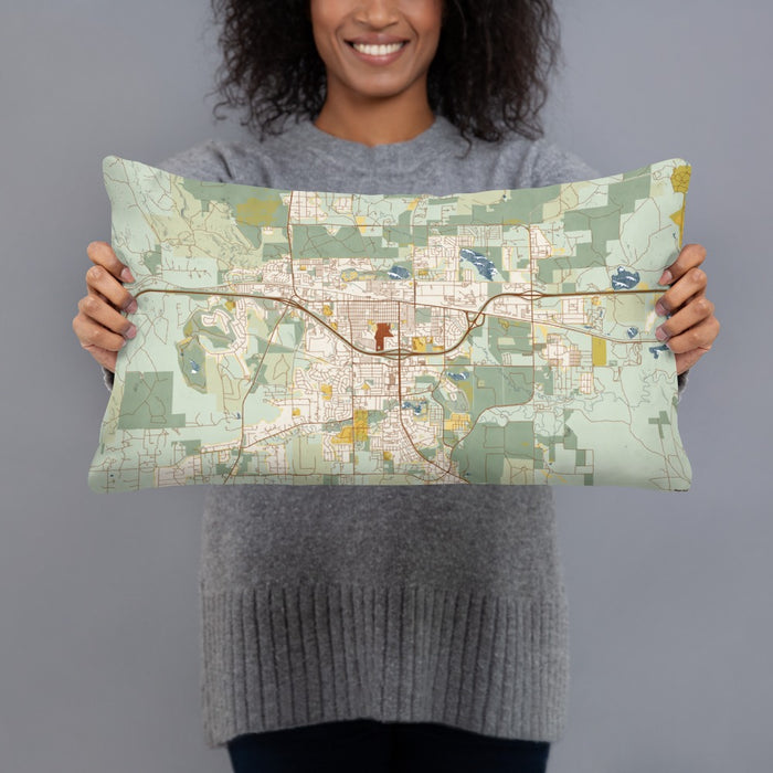 Person holding 20x12 Custom Gillette Wyoming Map Throw Pillow in Woodblock