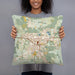 Person holding 18x18 Custom Gillette Wyoming Map Throw Pillow in Woodblock