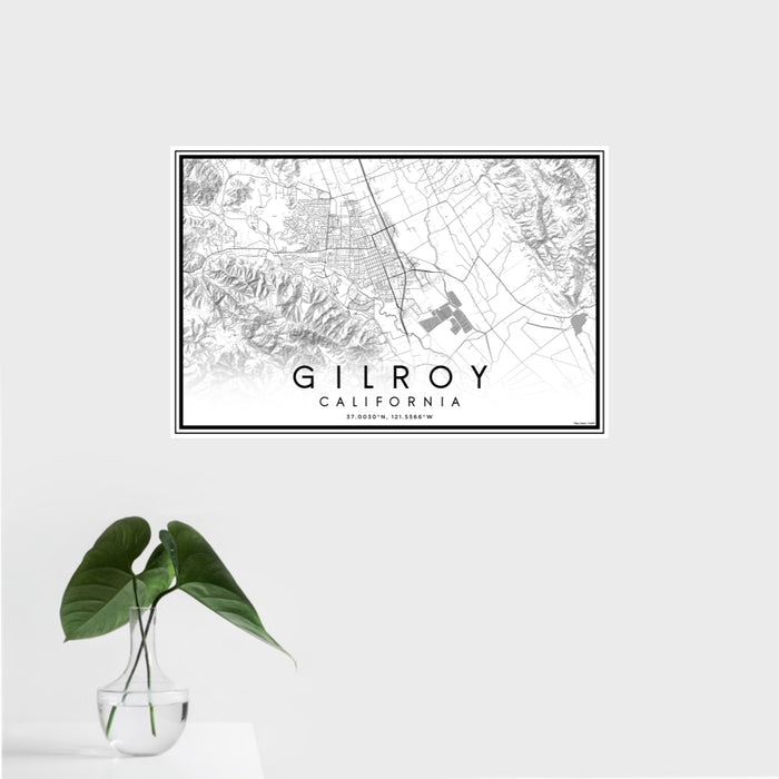 16x24 Gilroy California Map Print Landscape Orientation in Classic Style With Tropical Plant Leaves in Water