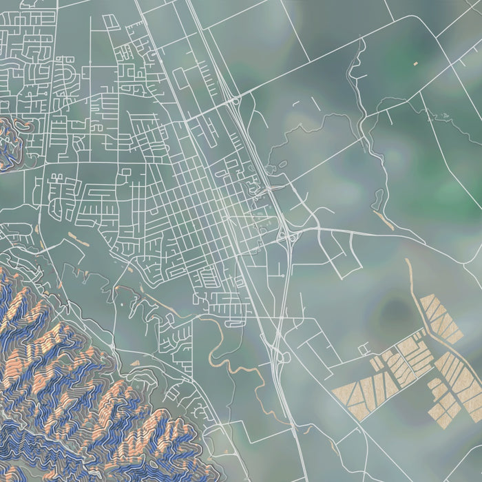 Gilroy California Map Print in Afternoon Style Zoomed In Close Up Showing Details