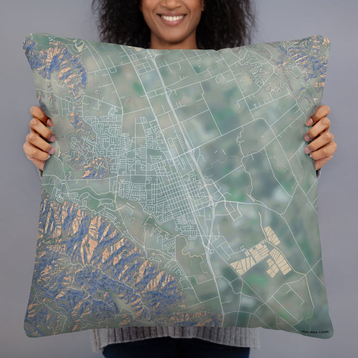 Person holding 22x22 Custom Gilroy California Map Throw Pillow in Afternoon