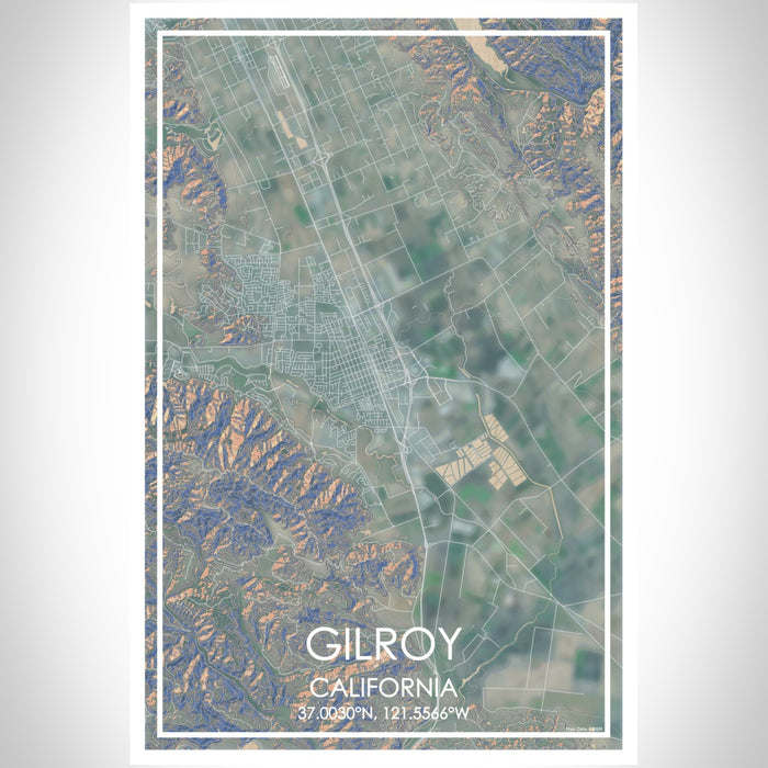 Gilroy California Map Print Portrait Orientation in Afternoon Style With Shaded Background