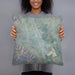 Person holding 18x18 Custom Gilroy California Map Throw Pillow in Afternoon