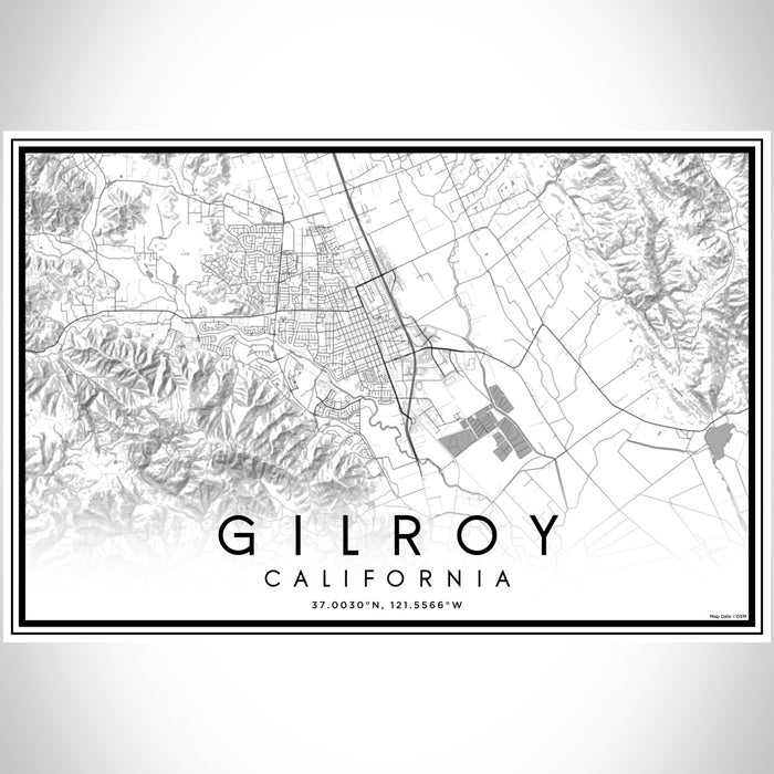 Gilroy California Map Print Landscape Orientation in Classic Style With Shaded Background