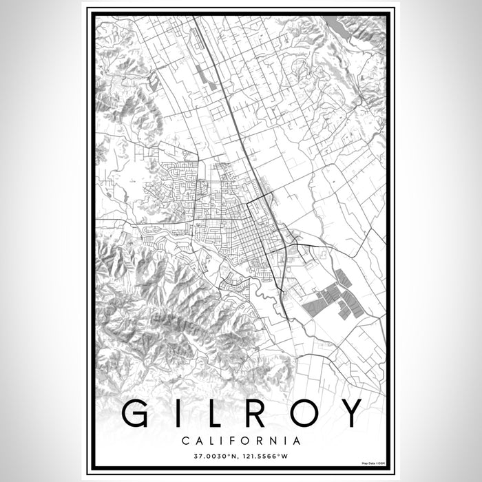 Gilroy California Map Print Portrait Orientation in Classic Style With Shaded Background