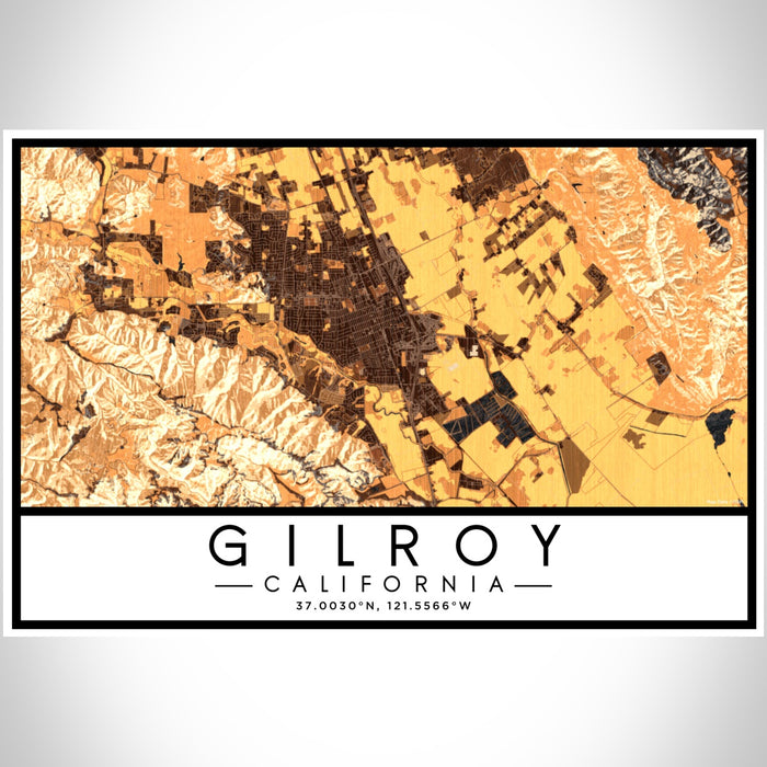 Gilroy California Map Print Landscape Orientation in Ember Style With Shaded Background