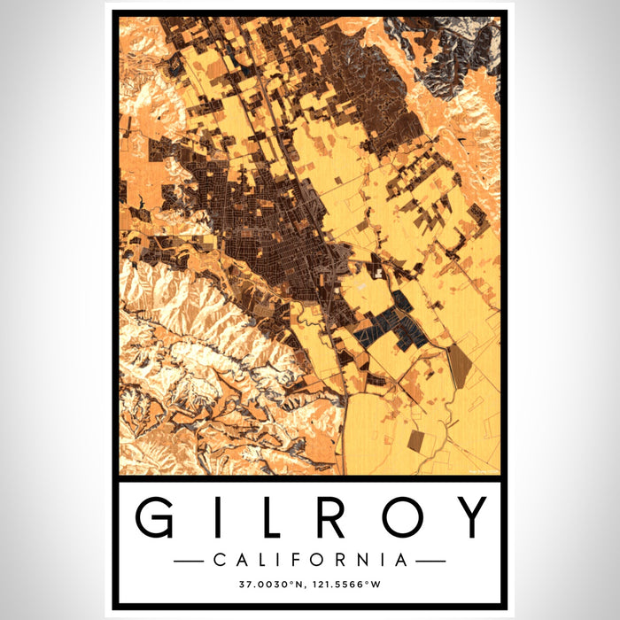 Gilroy California Map Print Portrait Orientation in Ember Style With Shaded Background