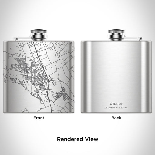 Rendered View of Gilroy California Map Engraving on 6oz Stainless Steel Flask