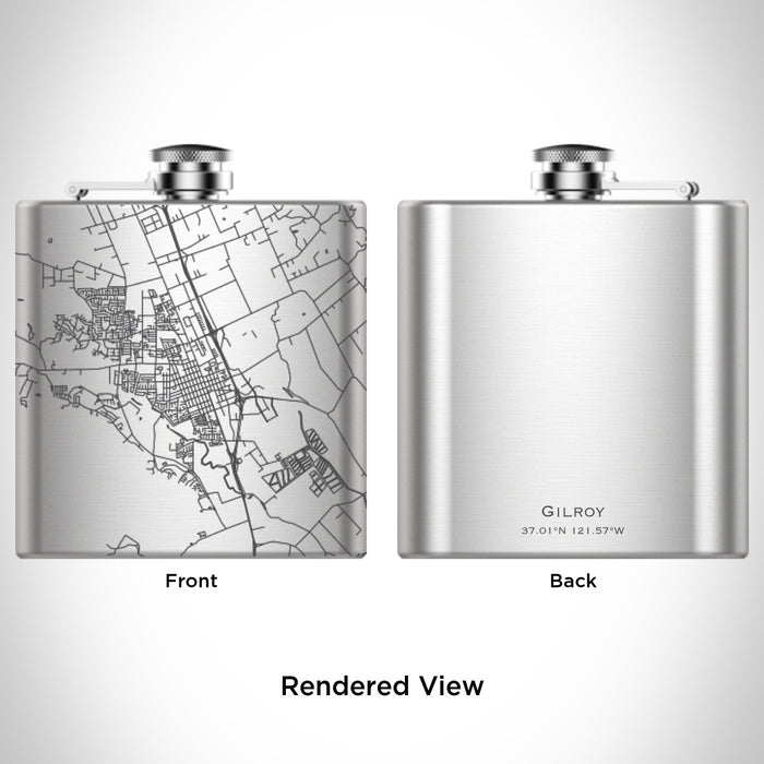 Rendered View of Gilroy California Map Engraving on 6oz Stainless Steel Flask