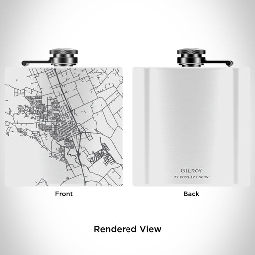 Rendered View of Gilroy California Map Engraving on 6oz Stainless Steel Flask in White
