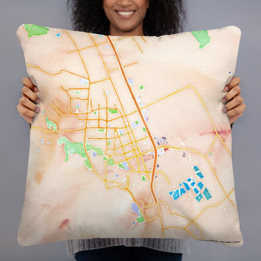 Person holding 22x22 Custom Gilroy California Map Throw Pillow in Watercolor