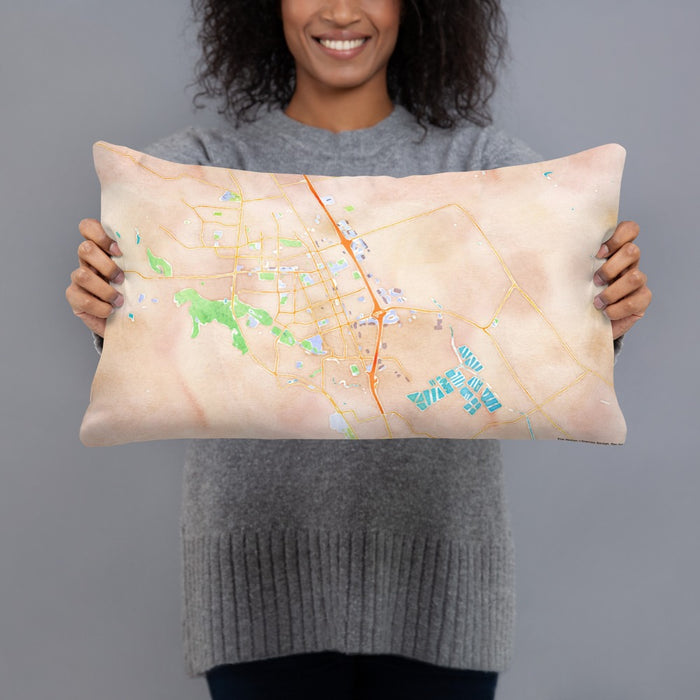 Person holding 20x12 Custom Gilroy California Map Throw Pillow in Watercolor