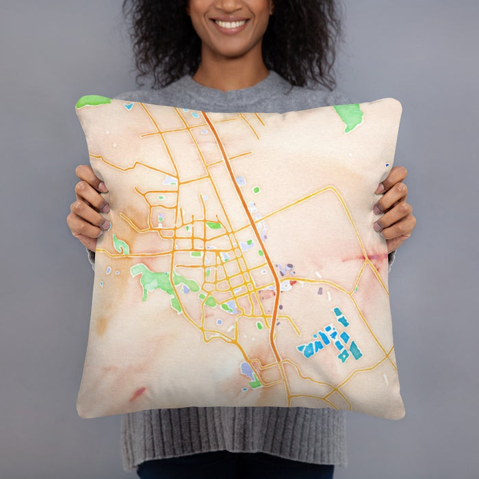 Person holding 18x18 Custom Gilroy California Map Throw Pillow in Watercolor