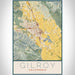 Gilroy California Map Print Portrait Orientation in Woodblock Style With Shaded Background