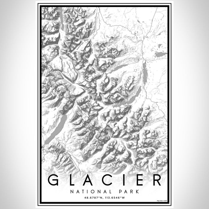Glacier National Park Map Print Portrait Orientation in Classic Style With Shaded Background