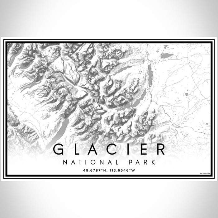 Glacier National Park Map Print Landscape Orientation in Classic Style With Shaded Background