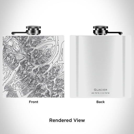 Rendered View of Glacier National Park Map Engraving on 6oz Stainless Steel Flask in White