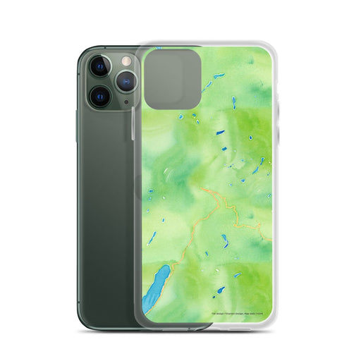 Custom Glacier National Park Map Phone Case in Watercolor on Table with Laptop and Plant