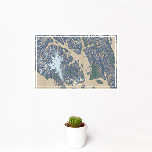 12x18 Glacier Bay Alaska Map Print Landscape Orientation in Afternoon Style With Small Cactus Plant in White Planter