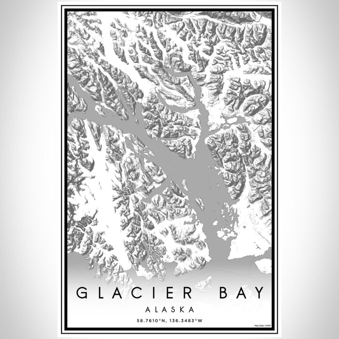 Glacier Bay Alaska Map Print Portrait Orientation in Classic Style With Shaded Background
