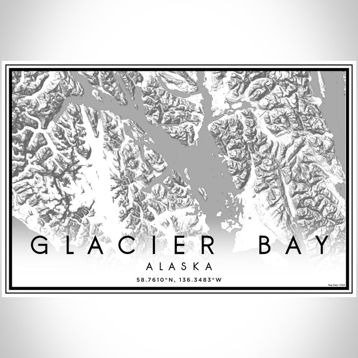 Glacier Bay Alaska Map Print Landscape Orientation in Classic Style With Shaded Background