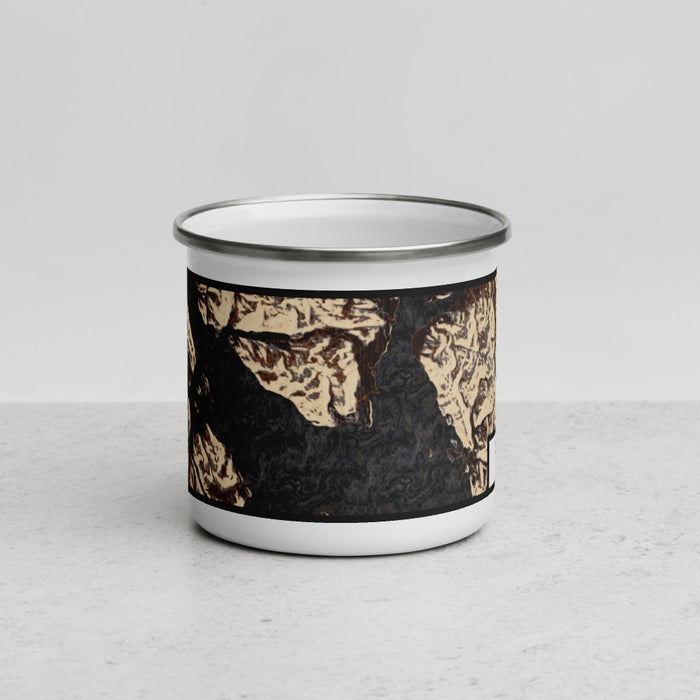 Front View Custom Glacier Bay Alaska Map Enamel Mug in Ember