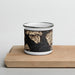 Front View Custom Glacier Bay Alaska Map Enamel Mug in Ember on Cutting Board