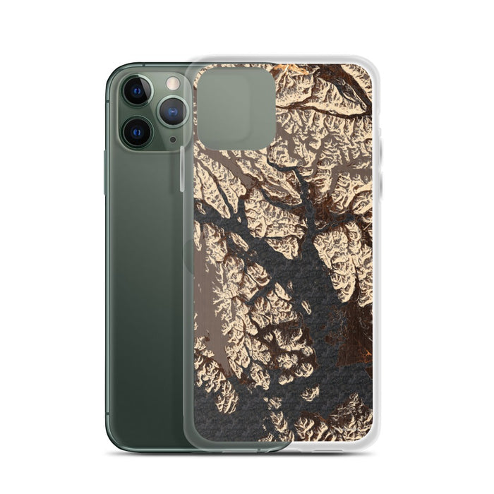 Custom Glacier Bay Alaska Map Phone Case in Ember on Table with Laptop and Plant