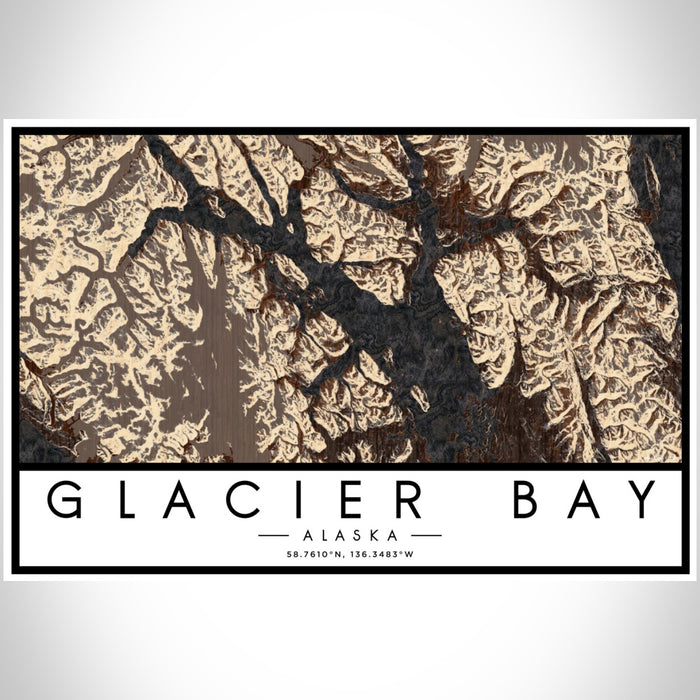 Glacier Bay Alaska Map Print Landscape Orientation in Ember Style With Shaded Background