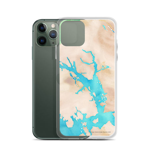 Custom Glacier Bay Alaska Map Phone Case in Watercolor on Table with Laptop and Plant