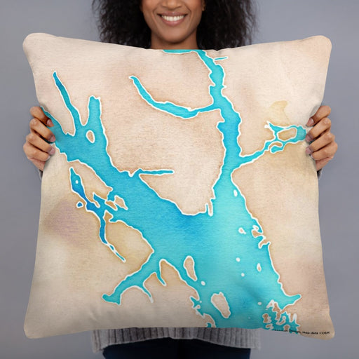 Person holding 22x22 Custom Glacier Bay Alaska Map Throw Pillow in Watercolor