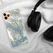 Custom Glacier Bay Alaska Map Phone Case in Woodblock on Table with Black Headphones