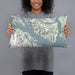Person holding 20x12 Custom Glacier Bay Alaska Map Throw Pillow in Woodblock