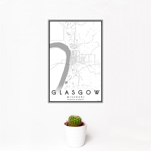 12x18 Glasgow Missouri Map Print Portrait Orientation in Classic Style With Small Cactus Plant in White Planter