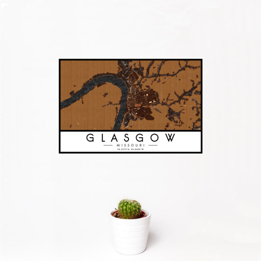 12x18 Glasgow Missouri Map Print Landscape Orientation in Ember Style With Small Cactus Plant in White Planter