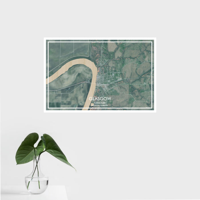 16x24 Glasgow Missouri Map Print Landscape Orientation in Afternoon Style With Tropical Plant Leaves in Water
