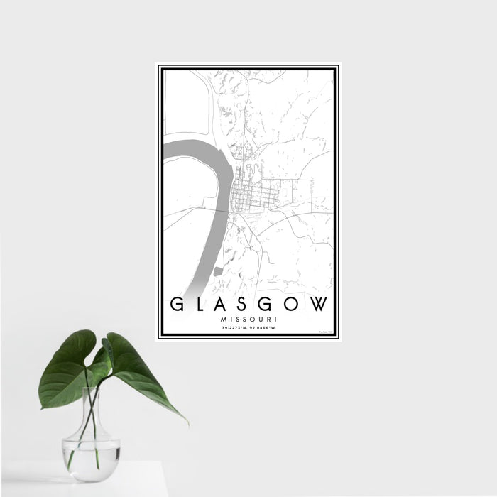16x24 Glasgow Missouri Map Print Portrait Orientation in Classic Style With Tropical Plant Leaves in Water