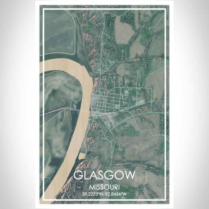 Glasgow Missouri Map Print Portrait Orientation in Afternoon Style With Shaded Background