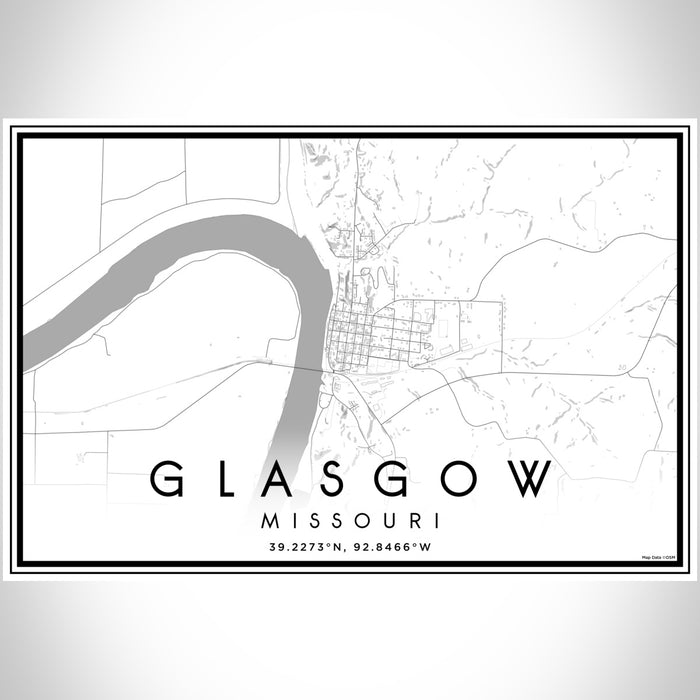 Glasgow Missouri Map Print Landscape Orientation in Classic Style With Shaded Background