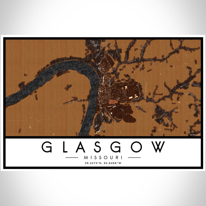 Glasgow Missouri Map Print Landscape Orientation in Ember Style With Shaded Background