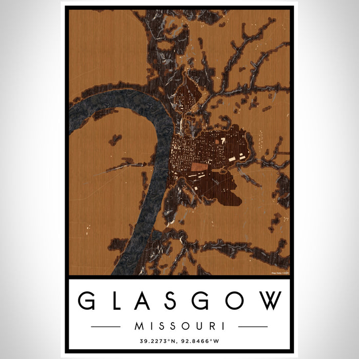 Glasgow Missouri Map Print Portrait Orientation in Ember Style With Shaded Background