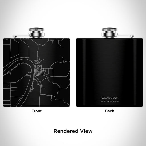 Rendered View of Glasgow Missouri Map Engraving on 6oz Stainless Steel Flask in Black
