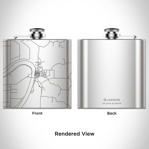 Rendered View of Glasgow Missouri Map Engraving on 6oz Stainless Steel Flask