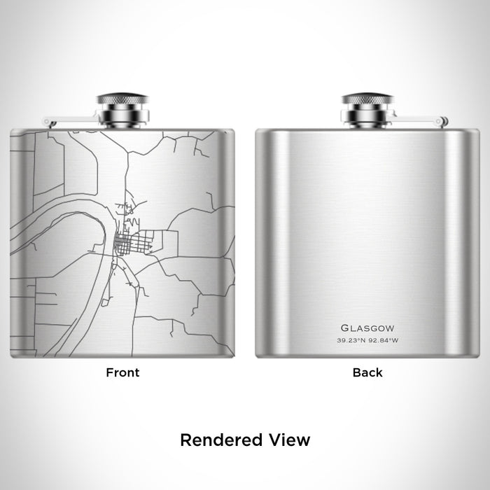 Rendered View of Glasgow Missouri Map Engraving on 6oz Stainless Steel Flask
