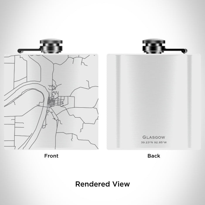 Rendered View of Glasgow Missouri Map Engraving on 6oz Stainless Steel Flask in White