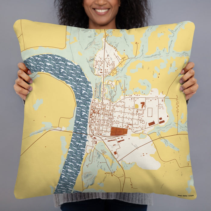 Person holding 22x22 Custom Glasgow Missouri Map Throw Pillow in Woodblock