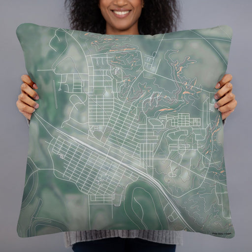 Person holding 22x22 Custom Glasgow Montana Map Throw Pillow in Afternoon