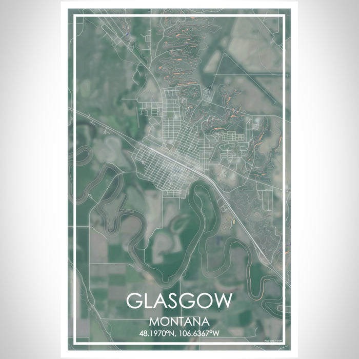 Glasgow Montana Map Print Portrait Orientation in Afternoon Style With Shaded Background