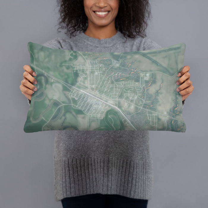 Person holding 20x12 Custom Glasgow Montana Map Throw Pillow in Afternoon