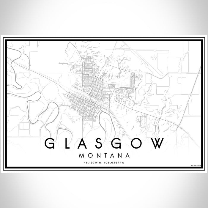 Glasgow Montana Map Print Landscape Orientation in Classic Style With Shaded Background
